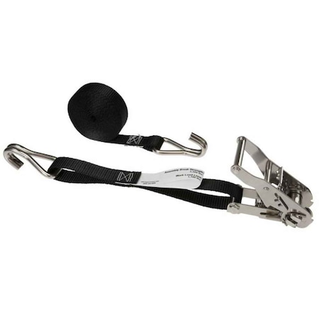 Us Cargo Control 1" x 10' Black Ratchet Strap w/ Stainless Steel Ratchet & Wire Hooks 2610WHSS-BLK